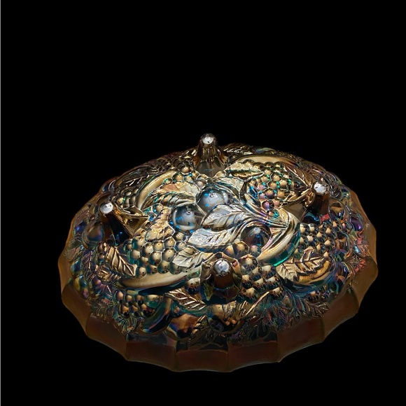 Vintage Indiana Carnival Glass footed oval  bowl Harvest Grape blue iridescent - Picture 5 of 7